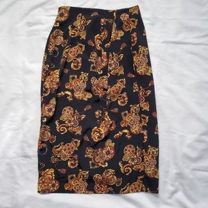 Womens SK & Company Black Print Faux Wrap Skirt Side Zipper Closure Lined Size 6
